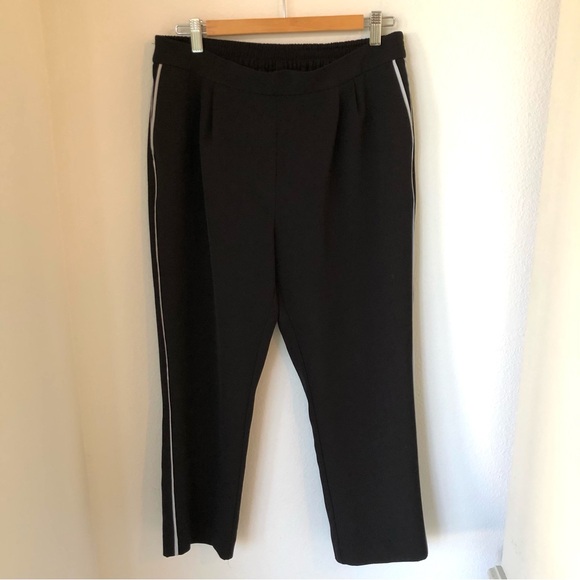 Ann Taylor Factory Petite Women’s 12P Black Pull On Track Pants w/ White Stripe - Picture 4 of 13